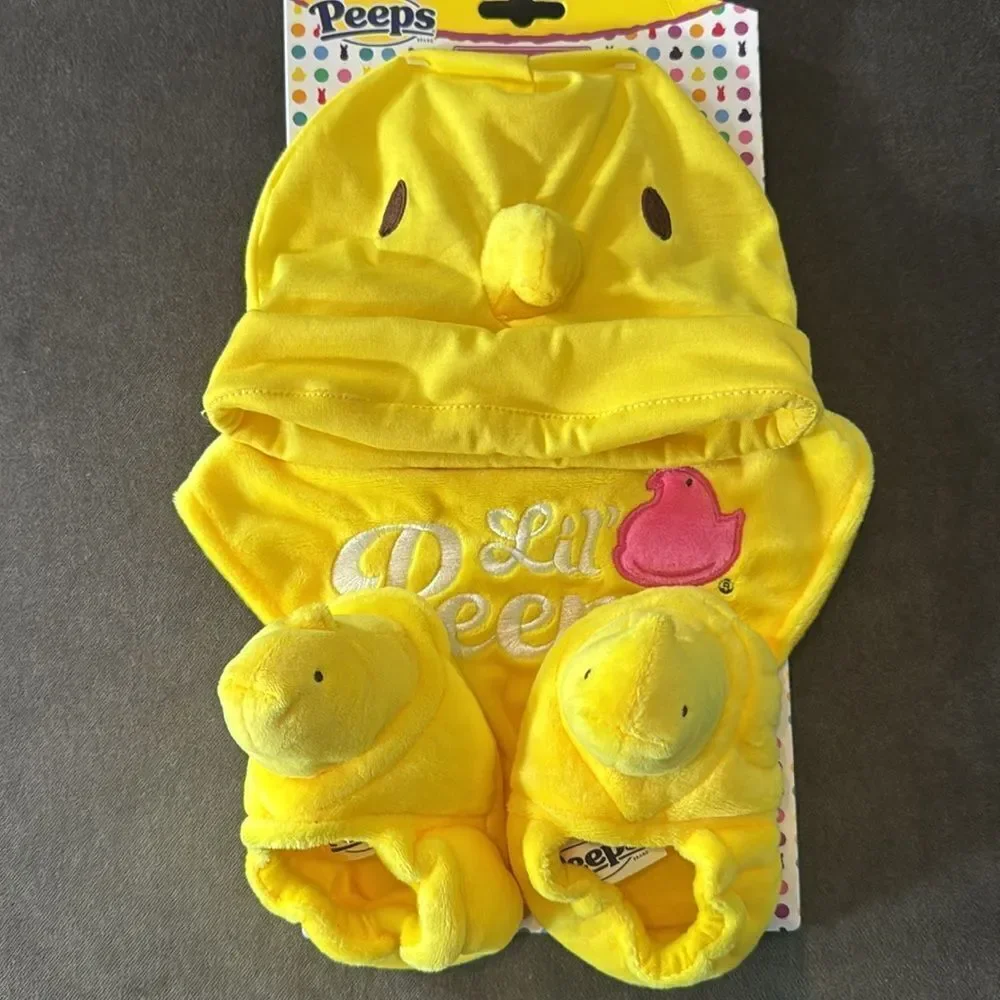 Yellow Peeps Easter Infant Baby 3 Piece Set - Hat Bib & Bunny Booties NEW